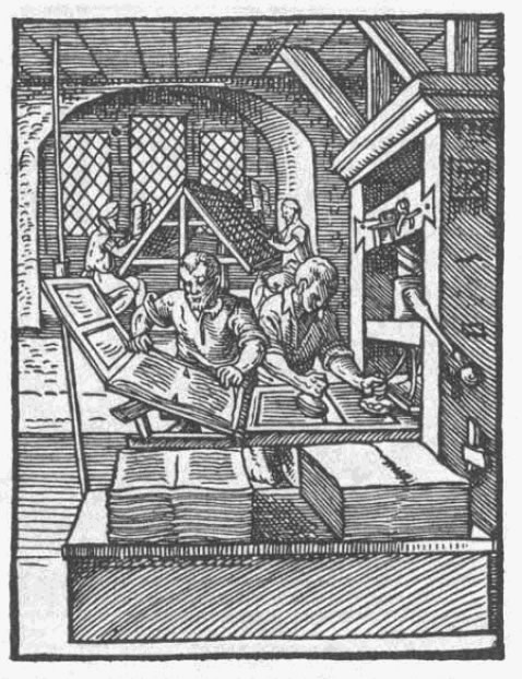 Die Erfindung des Buchdrucks mit beweglichen Lettern durch Johannes Gutenberg  (Quelle: Wikipedia, gemeinfrei)