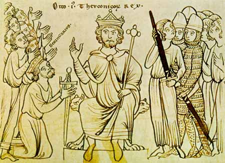 Otto I., der Große in einer Siegesdarstellung um 1200 (Quelle: Wikipedia, gemeinfrei)