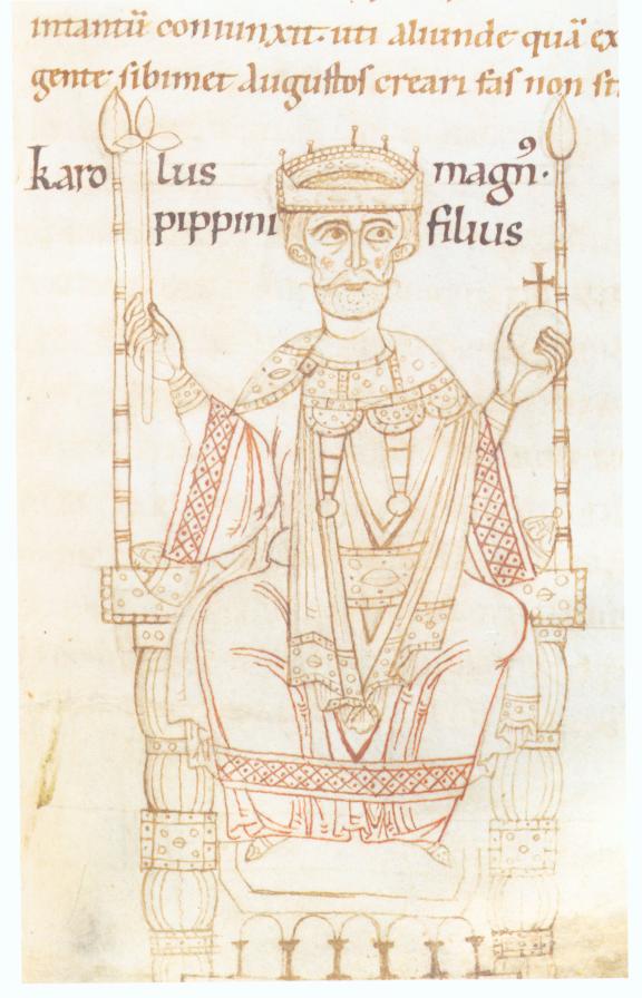Darstellung Karls des Großen in der Chronik des Ekkehard von Aura um 1112/14 (Quelle: Wikipedia, gemeinfrei)