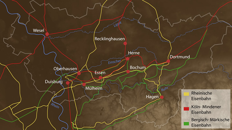 Das Eisenbahnnetz um 1880 (Quelle: Dießenbacher Informationsmedien)