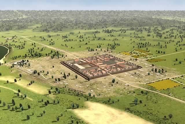Spätantike Festung "Tricensimae" auf dem ehemaligen Stadtgebiet der Colonia Ulpia Traiana (Quelle: Dießenbacher Informationsmedien)