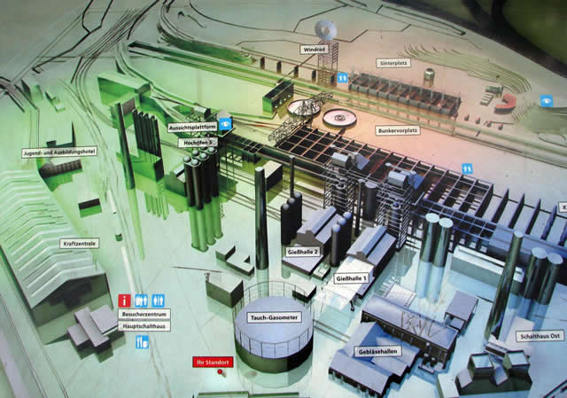 Abb. 23: Abstraktes Modell des heutigen Areals des Landschaftsparks Duisburg-Nord. Es dient im Park als Orientierungshilfe für die Besucher